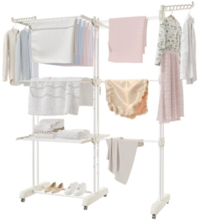 Oak&Tea Wäscheständer Ausziehbarer Wäscheständer Turm für Balkon & Wohnung, XXL Standtrockner, 4 Ebenen, klappbare zwischen 83-200cm, mit Rollen