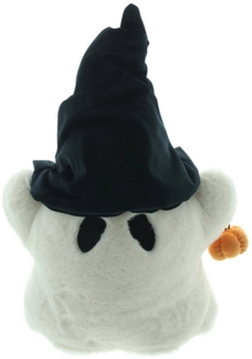 Dekoleidenschaft Dekokissen "Geist" Kunstfell in weiß, Samt Hexenhut, Kuschelkissen, Halloweendeko, Halloween Deko Kissen 53 cm hoch, Sofakissen, Zierkissen, Couchkissen