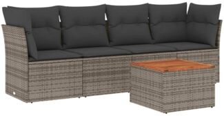 vidaXL 5-tlg. Garten-Sofagarnitur mit Kissen Grau Poly Rattan 3223477
