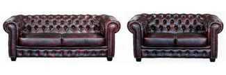Vente-unique - Chesterfield Garnitur 3+2 - Büffelleder - Rotbraun - BRENTON