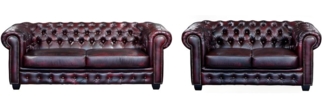 Vente-unique - Chesterfield Garnitur 3+2 - Büffelleder - Rotbraun - BRENTON