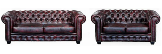 Vente-unique - Chesterfield Garnitur 3+2 - Büffelleder - Rotbraun - BRENTON