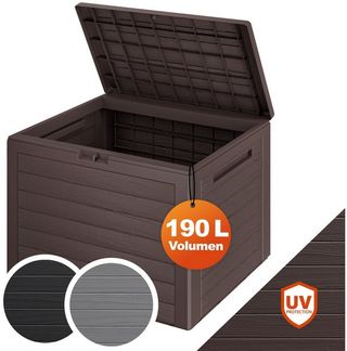 Casaria Auflagenbox Lille - braun (1 St), 190L UV-beständig Griffmulden Verschließbar Balkon Holz-Optik Braun
