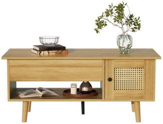 HAUSS SPOLE Couchtisch mit anhebbarer Tischplatte und Rattan-Türen für das Wohnzimmer (Satztisch, Wohnzimmertisch Beistelltisch, 1-St, mit Stauraum und Rattan-Imitat-Türen), ideal für kleine Räume