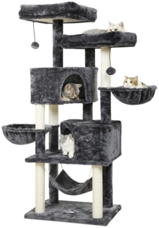 MSMASK Kratzbaum Stabiler Katzenbaum für groß Katzen mit 2 Höhlen, Natur Sisal Katzenkratzbaum,Sisal-Stämme,2 runder Katzenkorb