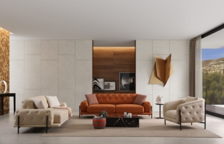 Sitzgruppe/Sofa Set - Wohnzimmergarnitur "Lilia" 3+3+1-Beige/Orange