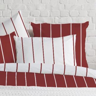 Traumschlaf Flanell Bettwäsche feine Streifen|240x220 cm + 2x 80x80 cm| rot