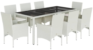 vidaXL 9-tlg. Garten-Essgruppe mit Kissen Weiß Poly Rattan und Glas 3278584