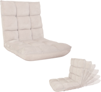 Bodensessel HWC-N43, Relaxsessel Bodenkissen Klappsessel 6 Relaxpositionen, stabiles Gestell Samt ~ creme-grau