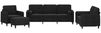 vidaXL 4-tlg. Sofagarnitur mit Kissen Schwarz Samt 3201969