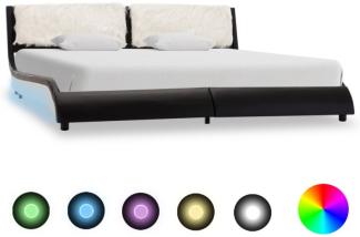 vidaXL Bettgestell mit LED Kunstleder Schwarz/Weiß 180x200 cm Kopfteil plüschig