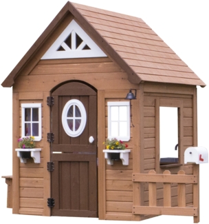 Backyard Discovery Spielhaus Aspen aus Holz Outdoor Kinderspielhaus für den Garten inklusive Zubehör | Braun, weiß | Holz | 130 cm