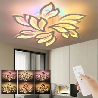 oyajia LED Deckenleuchte 54W Deckenleuchte mit RGB Farbwechsel Lamp, Dimmbar mit Fernbedienung, LED fest integriert, Kaltweiß/Naturweiß/Warmweiß+RGB Hintergrundbeleuchtung Farbwechsel, Modern Blumenform Deckenlampe für Schlafzimmer Kinderzimmer Wohnzimmer