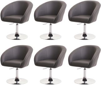 6er-Set Esszimmerstuhl HWC-F19, Küchenstuhl Drehstuhl Loungesessel, drehbar höhenverstellbar ~ Kunstleder grau