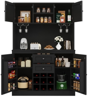 MODFU Hochschrank Multifunktionales,Sideboard (Hochschrank Küchenbuffet mit 4 Türen, 2 Schubladen, verstellbaren Ablagen & Weinregal – Multifunktionaler Küchenschrank im modernen Design für Küche und Wohnzimmer, Kippschutz, 120x40x188 cm, 120*40*188CM)...