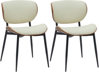CLP 2er Set Esszimmerstuhl Enid mit Rückenlehne und Polsterung I Sessel,walnuss/creme Kunstleder