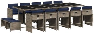 vidaXL 15-teiliges Garten-Ess-Set mit Kissen, grau, Polyrattan 3277944