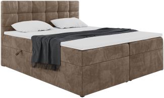 MEBLINI Boxspringbett TAPO 2 180x200 cm mit Bettkasten - H3/Braun Samt Polsterbett - Doppelbett mit Topper & Taschenfederkern-Matratze