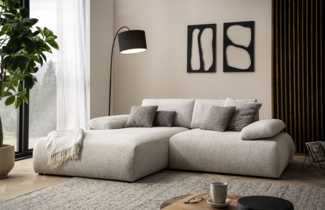 DOMO. collection Ecksofa 800 016, kleines Sofa in L-Form mit Taschenfederkern, Eckcouch, Modulsofa 244 x 188 x 80 cm (BxTxH), beige-schwarz