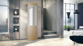 Vladon Garderoben-Set Carlton Neo, (Wandgarderobe aus Flur-Paneel, mit Spiegel, Kleiderstange & Wandschrank), Eiche Evoke (52 x 193 x 35 cm)