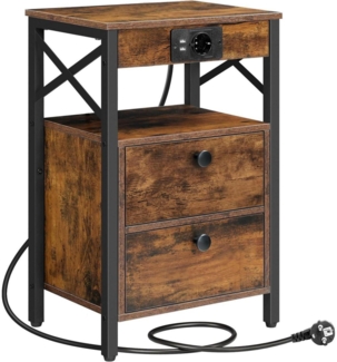 HOOBRO Nachttisch mit Ladestation 2 Klappschubladen USB Steckdose