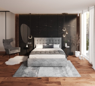 FDM Polsterbett Elegant - Stauraum & modernes Design 120x200 140x200 160x200 180x200cm (MADE IN EU - mit hochwertigem Velours Bezug, Bettrahmen, Bett, Optional mit Matratze bestellbar, Mit großem Kopfteil für Komfort - Bettkasten mit Hubrahmen), Metall...