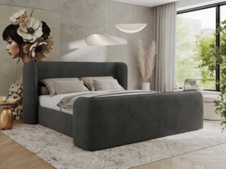 Polsterbett mit Lattenrost, Doppelbett für Schlafzimmer, Gepolstertes Kopfteil, Pocket matratze Härtegrad H3/H4 - EMORA CLASSIC DUO - 200 x 200 cm - Dunkelgrau Velours - VIRE - LUX