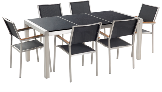 Essgruppe für 6 Personen GROSSETO Stein Granit Optik 180x90x74 cm Schwarz