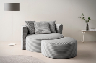 LeGer Home by Lena Gercke XXL-Sessel ISALIE, Rundsessel mit Hocker, Lesesessel, Loveseat, Big-Sessel (Set), trendige Stoffe, 3 Zierkissen, große Sitzfläche, Cord, Samt, Bouclé