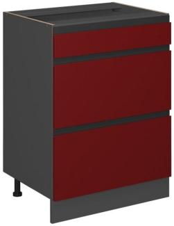 Vicco Schubladenunterschrank Küchenschrank Küchenmöbel R-Line J-Shape 60 cm modern (Anthrazit-Rot)