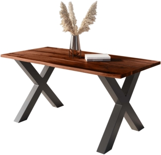 Baumkantentisch Akazie mit schwarzen Resin-Adern nussbaumfarben 140 x 80 cm X-Gestell schwarz POLLY 92381285