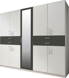 Wimex 'Taiga' Kleiderschrank, Drehtürenschrank 9-türig, Weiß / Grau Graphit, mit Spiegelca. 225 cm