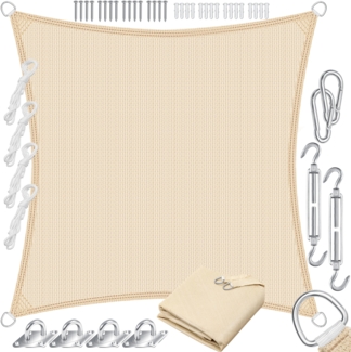 KESSER® Sonnensegel Sonnenschutz Windschutz | HDPE Gewebe | wasserabweisend & windabweisend | 5-Fach quer vernäht robust & stabil Schattenspender Garten Balkon Terrasse Quadrat, Creme, 3x3m