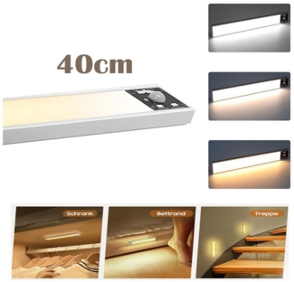 Jibenhome LED Unterbauleuchte Kabellos Schrankbeleuchtung LED Fest Integriert Sensor Magnetisch, 40cm, 3 Farben Nachtlicht, USB Aufladbar LED Lichtleiste