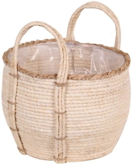 tegawo Allzweckkorb aus genähten Maisblättern, Rand aus Seegras mit Henkel, Naturprodukt, bepflanzbar