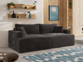 Sofa mit DL-Schlaffunktion, 4-Sitzer Sofa, Bettkasten, 240 x 115 x 88 cm, lose Kissen, Armlehnen - VIRELLA - Dunkelgrau Plüsch