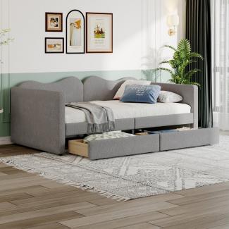 HAUSS SPLOE Schlafsofa 90x200 cm, Sofabett mit 2 Schubladen, Bettrahmen Teddybärstoff, Grau, mit 2 Schubladen, Bettrahmen Teddybärstoff, Multifunktionsweichbett, ohne Matratze