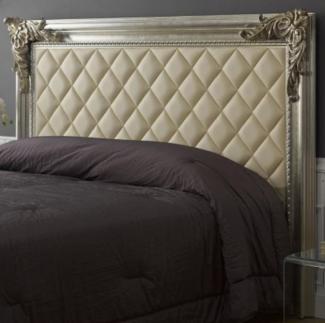 Casa Padrino Luxus Barock Bett-Kopfteil mit Kunstleder Antik Silber / Antik Gold / Elfenbeinfarben 210 x 12 x H. 140 cm - Barock Schlafzimmer Möbel