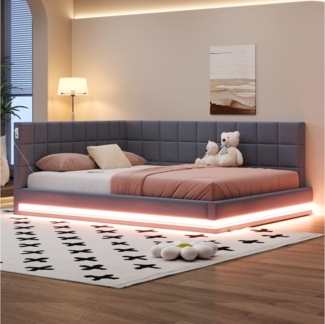 Merax Daybett mit LED und USB-Steckdose (1 tlg), Polsterbett Tagesbett Schlafsofa 160x200cm mit Lattenrost, Samt