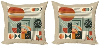 Abakuhaus Kissenbezüge Modern Accent Doppelseitiger Digitaldruck, (2 Stück), Monstera Abstrakte Kunst Mond Mid Century