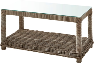 Loungetisch Nizza 100x50 cm Rattan grau Glasplatte