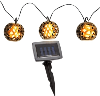 LED Solar Lichterkette, 8x Kugel, Flammen-Effekt, L 200 cm