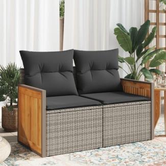 vidaXL Gartensofa 2-Sitzer mit Kissen Grau Poly Rattan 366146