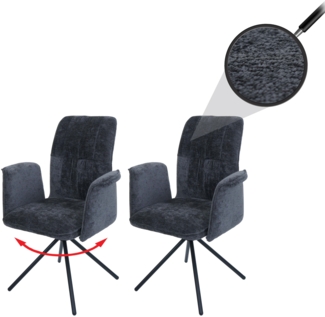 2er-Set Esszimmerstuhl HWC-N99, drehbar Armlehne Auto-Return, Stoff/Textil Chenille (340g/m²) Öko-Tex ~ dunkelgrau
