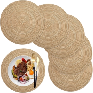 Tischset, rundes PP-Gewebe-Tischset, 6-teilig, hitzebeständig, rutschfest, abwaschbar, 38 cm, kaffeebraun