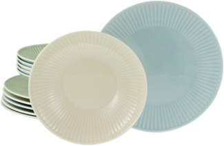 Tafelservice Valencia 12-tlg, Porzellan, Blau, Grün, Mehrfarbig, Gelb