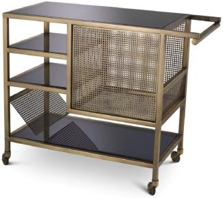 Casa Padrino Luxus Servierwagen Vintage Messing / Grau 85 x 40 x H. 71 cm - Hotel Restaurant Gastronomie Trolley - Luxus Hotel Restaurant Gastronomie Accessoires - Luxus Möbel