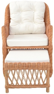 Rattansessel, Relaxsessel mit ausziehbarem Fußteil, handgeflochten, honigfarben