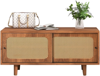 Sideboard 104 x 40 x 48 cm, Rattan-Türen, verstellbare Einlegeböden, Walnuss