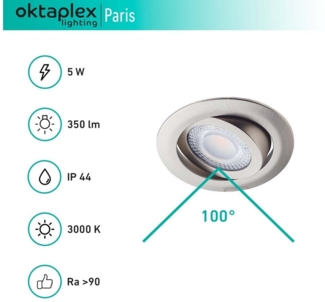 Oktaplex lighting LED Deckenleuchte Oktaplex PARIS Einbaustrahler, Warmweißes Licht, LED fest verbaut, Warmweiß, 3x LED Einbaustrahler schwenkbar Deckenspot flach warmweiß